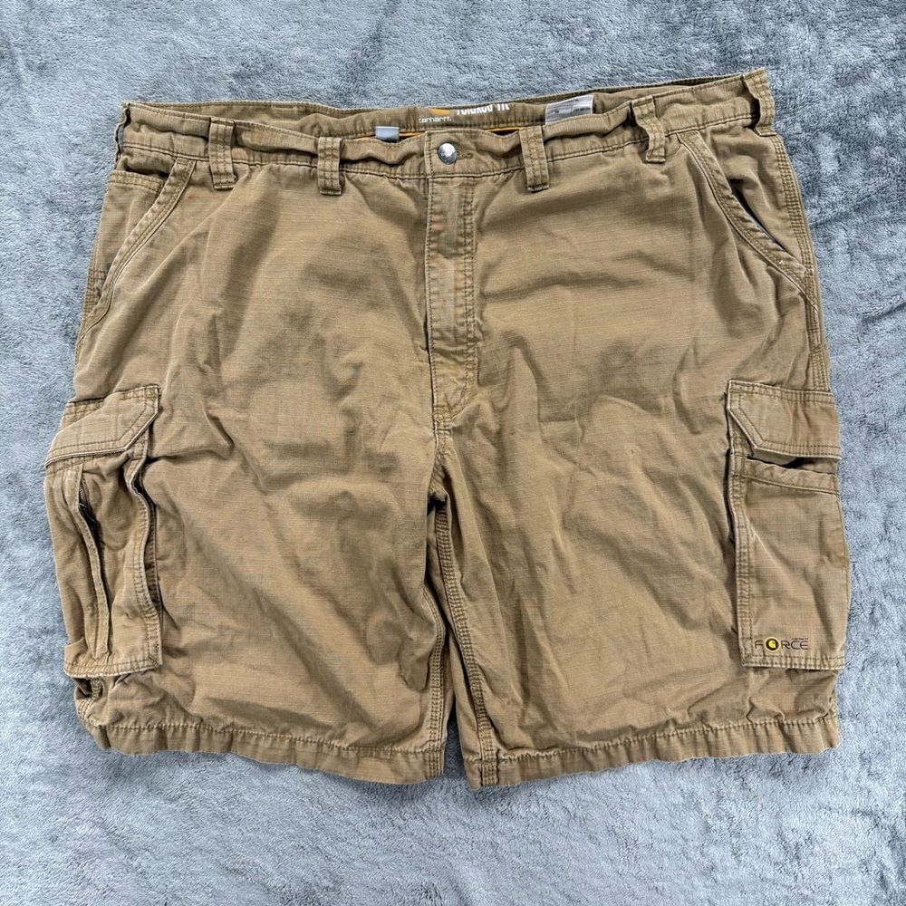 Men’s Carhartt Force Tappen Cargo Shorts Kahki Tan Stretchable 7 Pocket 46 Waist
